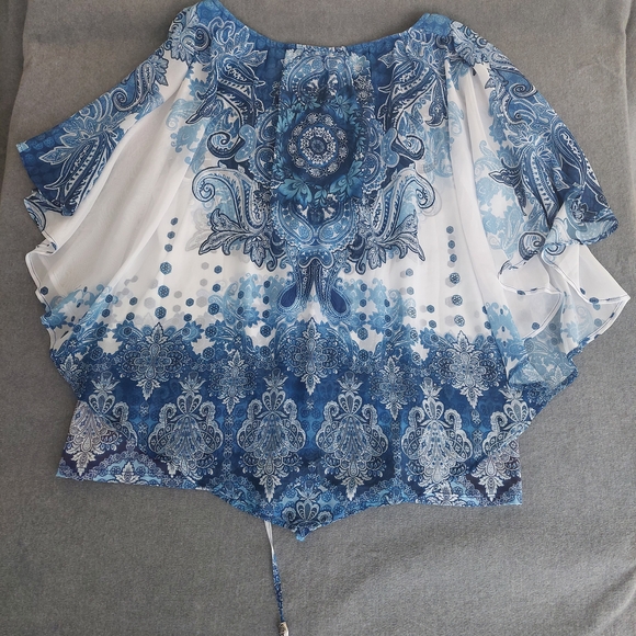 Simply Emma Blue Paisley Poncho Tunic Blouse Plus Size 2X Boho Lined - Picture 4 of 6